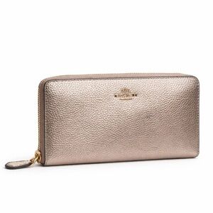 Coach Long Zip Around Shimmering Gold Metallic Pebbled Leather Wallet